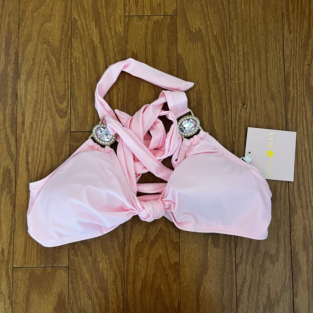 Moda Minx Baby Pink Crystal Knot Bikini Top - M